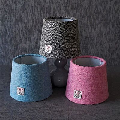 group of small harris tweed lampshades by roses workshop