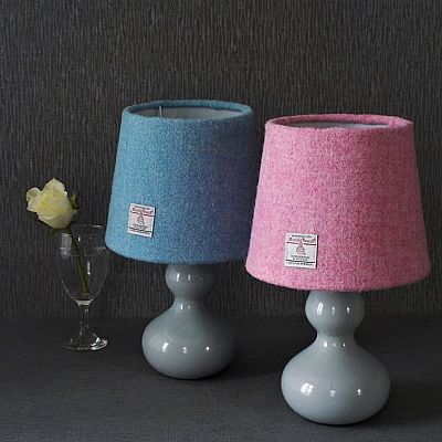 pink and blue empire-line harris tweed lampshades by roses workshop